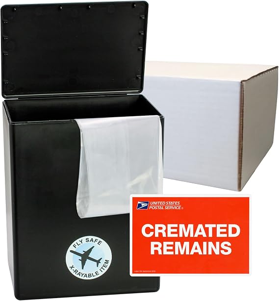 CarrySafe Urn - TSA Approved Fly-Safe and Temporary Travel Cremation Urn Kit for Human Ashes - Airline Friendly - 200 Cubic Inch Capacity - Airline-Ready Black Plastic Urn with Included Travel Box