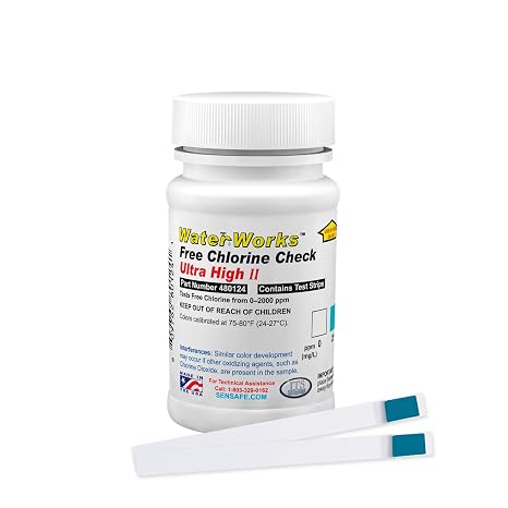 Industrial Test Systems WaterWorks 480124 Free Chlorine Test Strip, Ultra High II Range, 61 Seconds Test Time, 0-2000ppm Range (Bottle of 50)