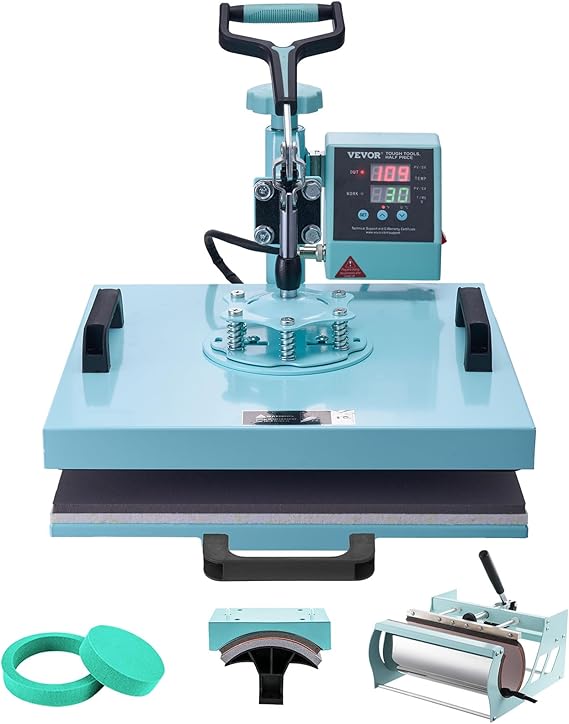 VEVOR Heat Press Machine 5 in 1 Combo T-Shirt Printing Machine 15x15 Green