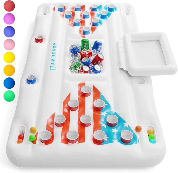 Jasonwell Pool Toys Games Floats - Adult Pool Pong Table Game Float with Cooler Cup Holders and 8 Balls Floating Pong Toss Party Games Water Toys Inflatable Lounge Raft Pools Accessories for Adults