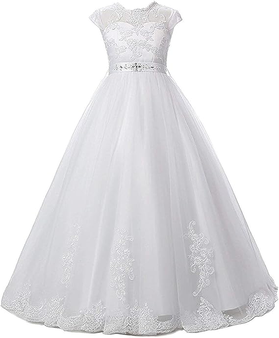 Magicdress White First Communion Baptism Dresses for Girls 7-16 Lace Princess Flower Girls Gown 10