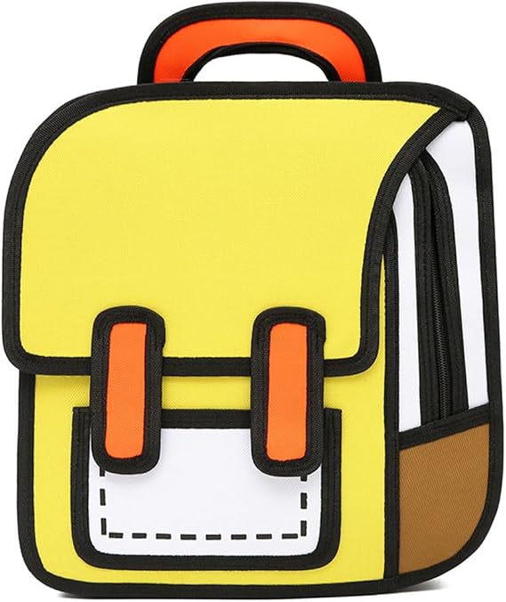 Kids Kawaii Backpack for Boys Girls Cute Toddler 2D Cartoon Comic Paper Jump Bookbag Fun Weird School Schoolbag (Yellow, Large)