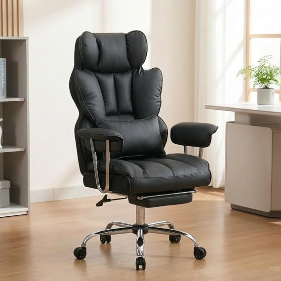 Big and Tall Office Chair 400lbs - Heavy Duty Executive Desk Chair with Footrest, High Back PU Leather Ergonomic Computer Chair with Extra Wide Seat & Thick Cushion for Home Office (Black)