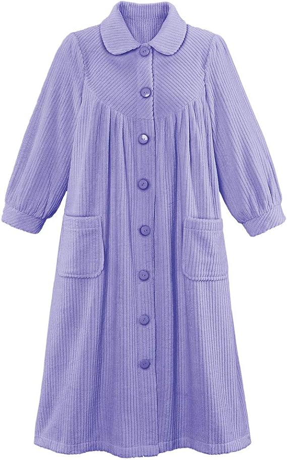 Collections Etc Plush Fleece Button Front Robe with Pockets, Collar