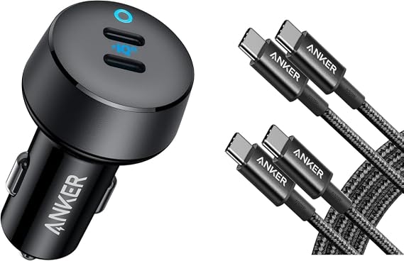 Anker USB C Cable (6FT, 2Pack) with USB C Car Charger