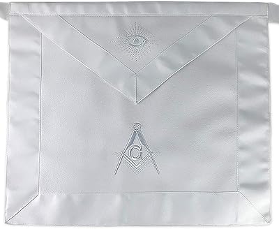 Imasoner Masonic Master Mason White Apron Square Compass with G - Synthetic Leather