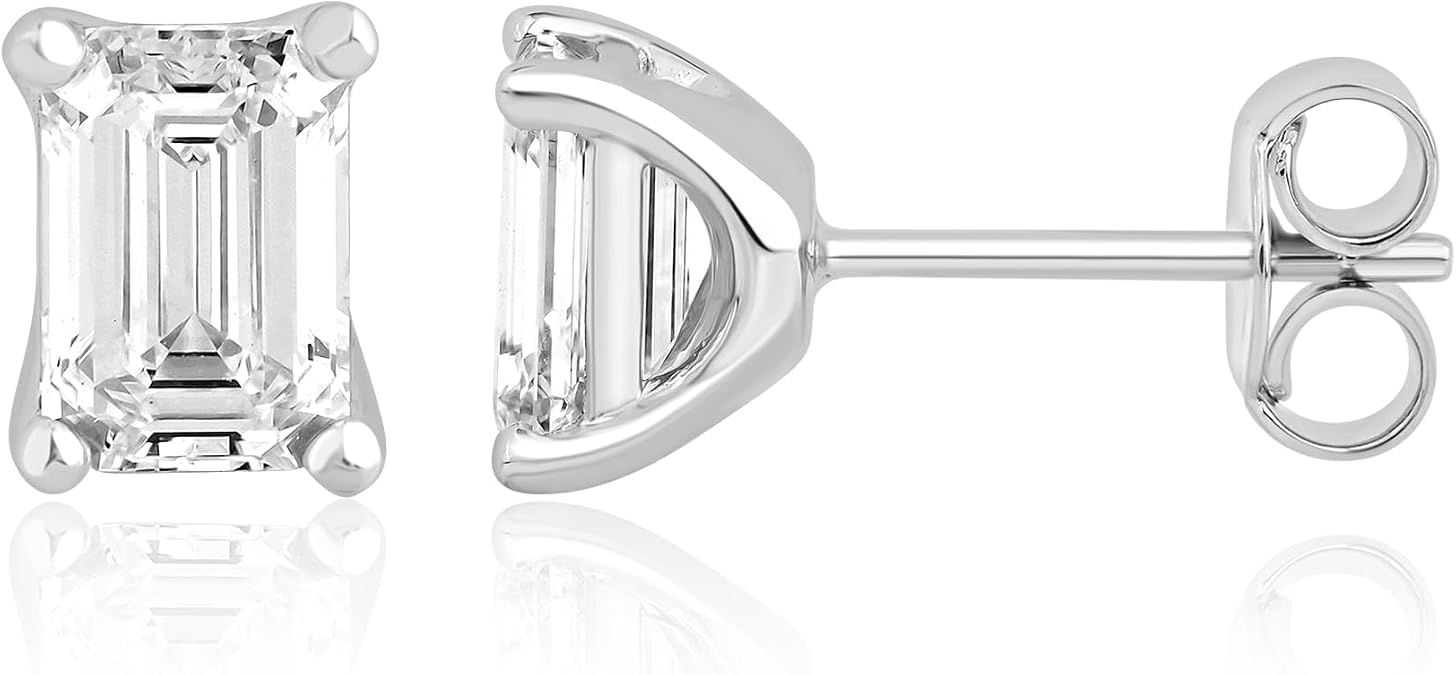 DEWBERRY 0.45 to 1 Cttw IGI Certified Lab Grown Diamond 14K Gold Stud Earrings Women Emerald Cut Solitaire