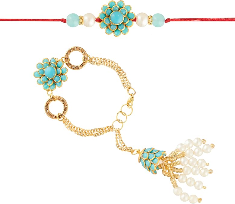 Rakhi For Brother and Bhabhi Traditional Flower Lumba Designer Fancy Bracelet on Rakshabandhan Traditional RKLM28