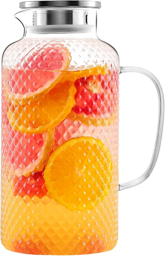 Glass Pitcher with Lid and Spout, 3.5L/118 oz Glass Water Pitcher