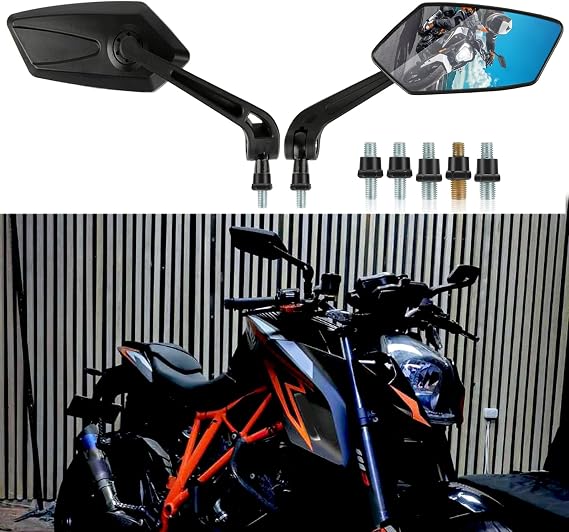 JMTBNO Universal Black Motorcycle 8mm 10mm Mirrors Folding Side Mirror Compatible with Cruiser Suzuki Honda Victory ATV Dirt Bike Scooter Moped Polaris E-bike