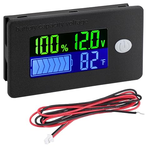 DROK RV Battery Monitor 12v - LCD Display Golf Cart Battery Meter 10-100v, Car Voltage Meter Temperature Gauge for DIY Project