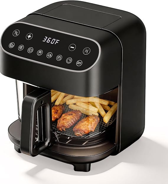 5 QT Glass Air Fryer, Non Toxic Airfryer with Digital Touch Control