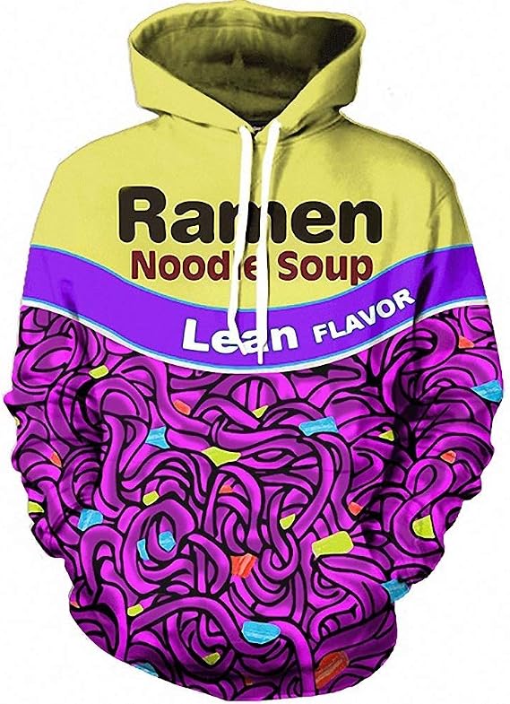 JOOCAR Unisex Hoodies 3D Realistic Print Funny Ramen Noodle Soup Lean Flavor Pullover Hooded Sweatshirts Long Sleeves Hoodies with Big Pockets Personality Tops-M