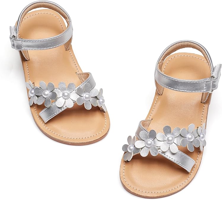GINFIVE Toddler Flower Girls Flat Sandals Open Toe Dress Shoes for Wedding