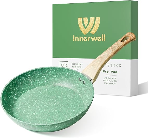 Innerwell 8-Inch Nonstick Frying Pan Small Egg Pan Skillet | Even Heating All Stove Compatible, PFOA PFOS Free, Granite Stone Cookware Skillet, Healthy and Non Toxic, Green