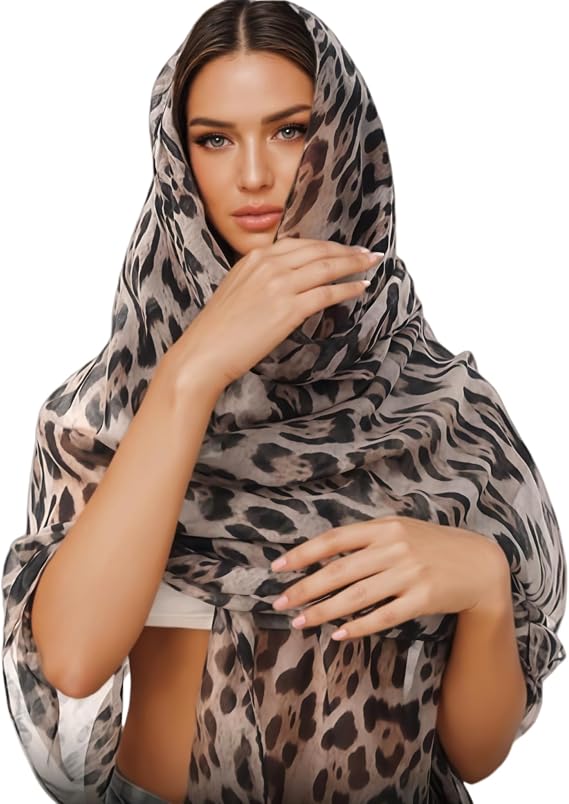 ZGMYC Fashion Leopard Print Hijab Scarf for Women Instant Jersey Hijab Head Wraps Sheer Beach Scarf Sunscreen Shawls