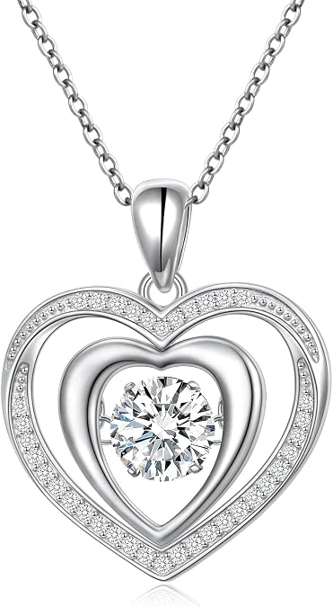 Ladytree 925 Sterling Silver Moissanite Heart Necklace for Women