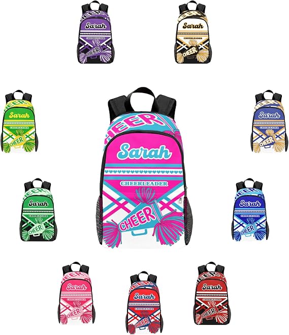 XOZOTY Personalized School Bags Cheerleaders Pom Backpack Custom Name Daypack Book Bag for Camping Sports Present