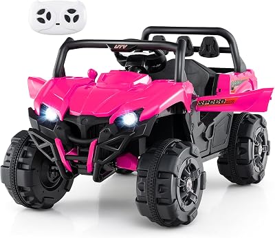 OLAKIDS 12V Ride on Car UTV, Battery Powered Off-Road Kids Electric Vehicles with Remote Control, Music, Horn, MP3, Lights, 3 Speeds, Soft Start, Ride on Truck for Boys Girls Pink