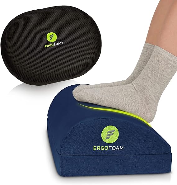 ErgoFoam Adjustable Foot Rest (Teardrop, Velvet, Blue) and Orthopedic Donut Pillow Bundle