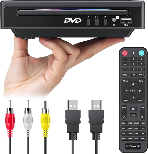 Mini DVD Player for TV: Small Size Region Free for Use in an RV/Trailer, CD Player for Home Stereo System, Included HDMI and RCA Cable, Supported Smart TV and Projector