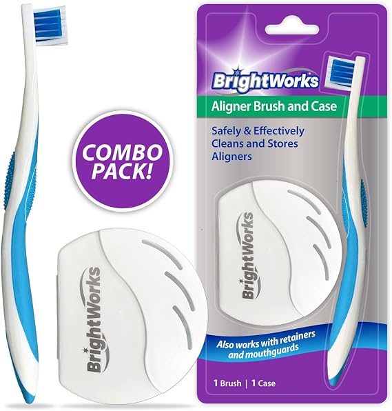 BrightWorks Aligner Brush and Case - Safely and Effectively Cleans and Stores Aligners