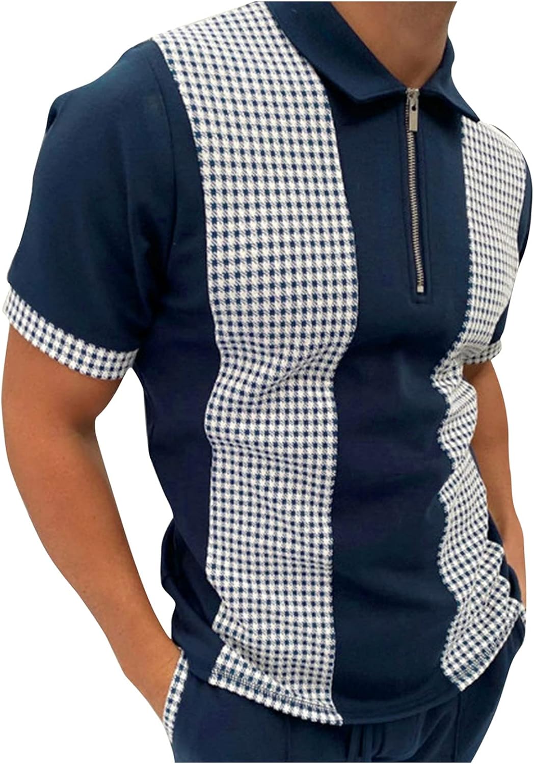 CRNTCEM Half Zipper Polo Shirts for Men Colorblock Short Sleeve Golf Tennis Tops Summer Lightweight Sports Bowling T-Shirt
