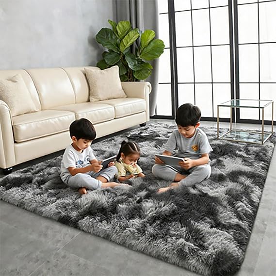 Rectangle Rug 200 x 260 cm Fluffy Touch Rug Carpet Shaggy Orcisin Comfortable Use for Livinlum, Bedroom, Kichi Entryway, Dark Grey