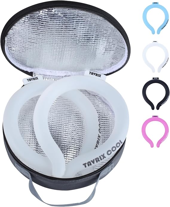 2Pack Neck Cooling Tubes with Insulated Cooler Bag - Reusable Ice Neck Cooler for Hot Weather, Hands Free Cooling Ring, Chill Relief for Men & Women, Outdoor, Indoor, Sports, Travel (White*2, L)
