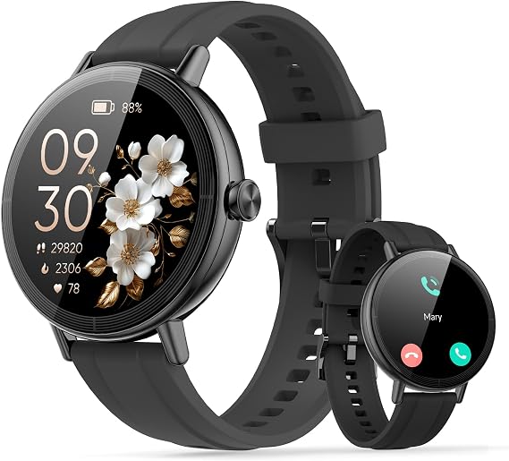 Smart Watch for Women, 1.27" HD Fitness Tracker with Bluetooth Calls(Answer&Make) IP68 Waterproof Smartwatch Compatible IOS/Android,100+ Sport Modes Watch with Heart Rate/Sleep Monitor Pedometer Black