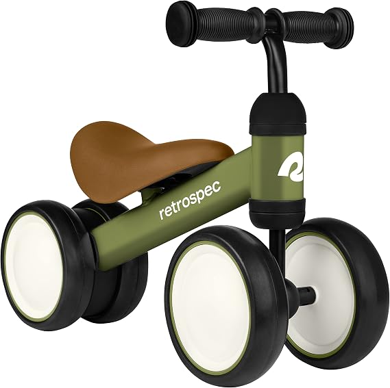 Retrospec Cricket Baby Walker Balance Bike with 4 Wheels for Ages 12-24 Months - Toddler Bicycle Toy for 1 Year Old's - Ride On Toys for Boys and Girls - One Size