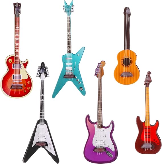 6Pcs Miniature Guitar Miniature Bass Model 1:12 Mini Musical Instrument