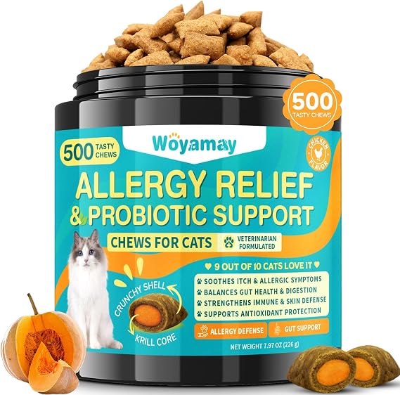 Woyamay Cat Allergy & Probiotic Chews, 500 Treats, Chicken Flavour