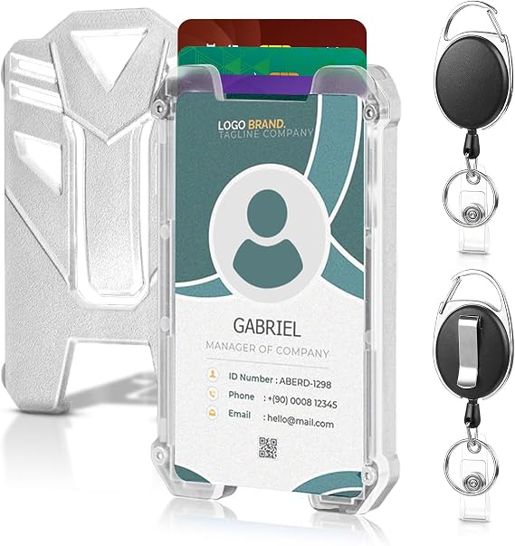 Qisan 2 Pcs Retractable Badge Holders with Heavy Duty Badge Reel | Plastic Card Holder | Id Badge Holders Retractable Key Holder | Hard Card Protectors | Key Chain Extender Retractabel