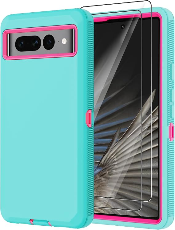 for Google Pixel 7 Pro Case with 2 Screen Protector,Full Body Shockproof Drop Protection Dustproof Heavy Duty Military Rugged Durable Cover for Google Pixel 7 Pro 6.7" (Aqua Blue)