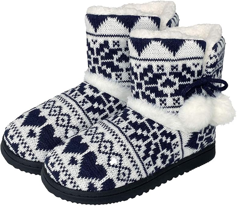 Women's Men's Bootie Slippers Indoor Outdoor Warm House Slippers Memory Foam Fleece Booties Pom Poms Anti-Slip High Top House Booties (Size 4-9.5 US)