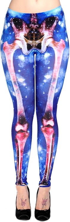 Skeleton Galaxy Blue Universe & Bones Printed Leggings