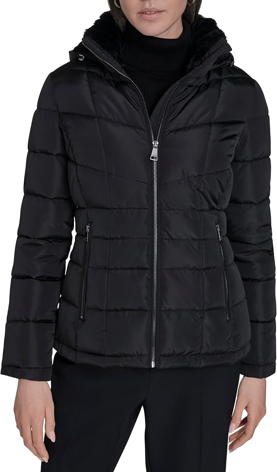 Calvin Klein Women's Hooded Puffer Jacket Lightweight Quilted Winter Coat With Zipper Pockets