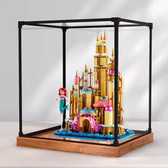 Acrylic display box for Lego 40708 Little Mermaid Castle model, dustproof transparent collector's display box. (Display box only) (woodgrain base)
