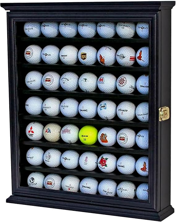 DisplayGifts 49 Golf Ball Display Case Cabinet Wall Rack Holder Frame with 98% UV Protection Acrylic Door Lockable, Great Golfer's Gift Black Finish