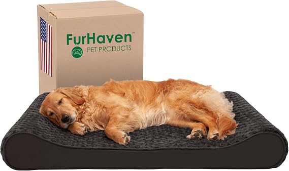 Furhaven Cooling Gel Dog Bed for Large Dogs w/ Removable Washable Cover, For Dogs Up to 75 lbs - Ultra Plush Faux Fur & Suede Luxe Lounger Contour Mattress - Chocolate, Jumbo/XL