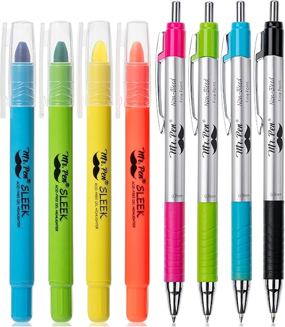 Mr. Pen- Bible Highlighters and Pens No Bleed, 8 Pack | Colorful Ink Pens 0.7mm for Highlighting, Bullet Journaling, Note-Taking, Summarizing, Bible Study, Planning