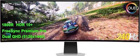 Samsung Odyssey OLED G9 Curved Gaming Monitor - 49" Dual QHD (5120 x 1440) OLED - 240Hz Refresh Rate - 32: 9-0.03ms GTG - HDR10+ 1,000,000:1 - AMD FreeSync Premium Pro - Flicker Free - Silver