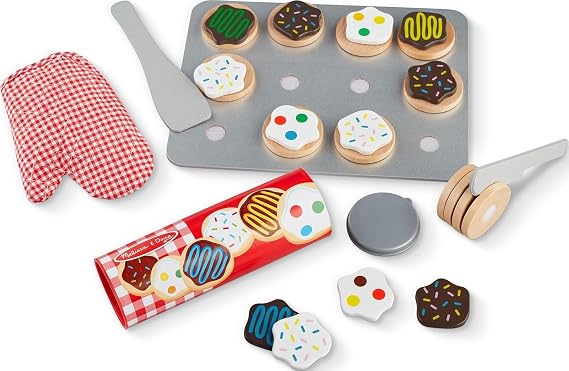 Melissa & Doug Slice & Bake Cookie Set with Wooden Play Food, Colorful Toppings & Play Kitchen Accessories, Preschool Learning Toys for Girls & Boys 3+