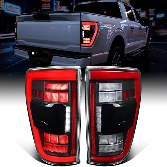 Ronnin - Fits 2021-2023 Ford F150 Full LED Tail Lights with Blind Spot Sequential Turn Signals + Animated Startup Effect Assembly | Black