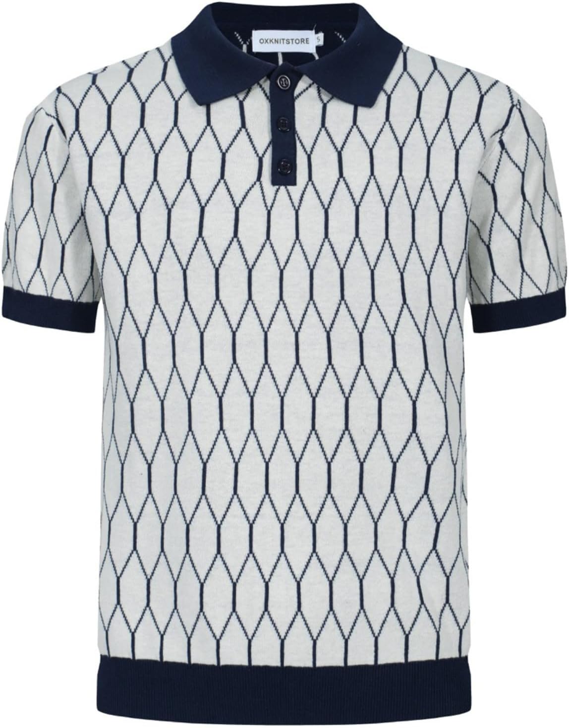 OXKNIT Knit Polo Shirts for Men, Vintage Polo Shirt Casual Knitted Dark Blue White Short Sleeve Golf T Shirts