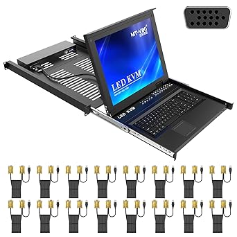 MT-VIKI 17'' Rack Mount KVM Over IP Remote Access, 16 Port IP KVM Console Support 1 Local & 1 Remote Access, Hotkey/OSD, +16 USB VGA KVM Cables