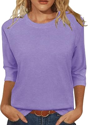 JomeDesign Womens Tops Casual 34 Sleeve Crew Neck Shirts Loose Fit Tunic Blouses Summer Tees