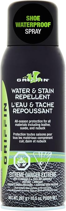 Griffin Shoe Protector Spray Long-Lasting Water & Stain Repellent Water Repellent Spray for Boots, Coats & More