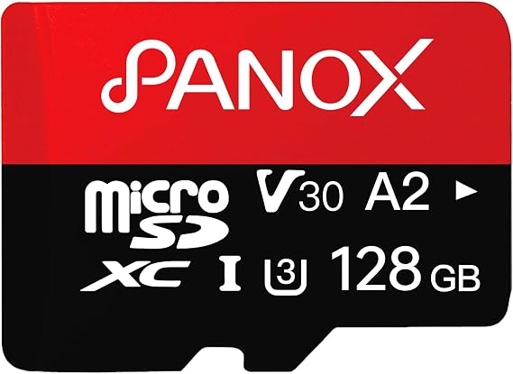 PANOX 128GB microSDXC UHS-I Memory Card with Adapter - Up to 160MB/s, C10, U3,V30,4K, A2, MicroSD Card with PANOX V2
